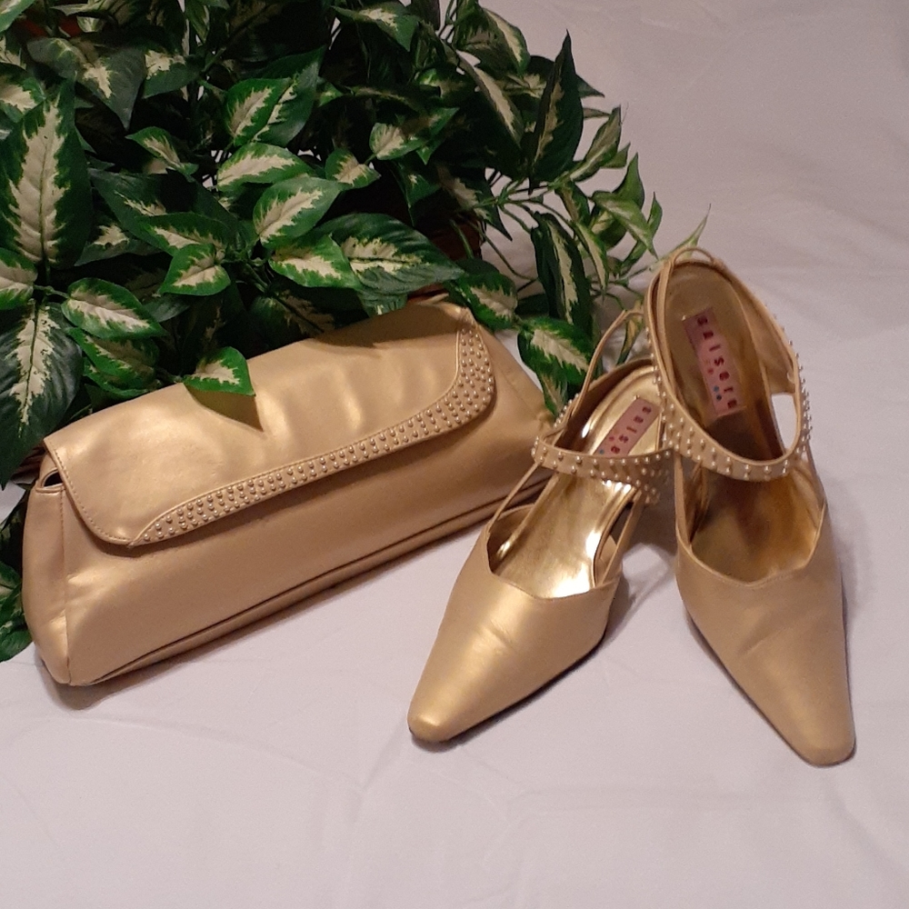 SALSERO Bone Metallic Shoe and Purse Set, SZ 11